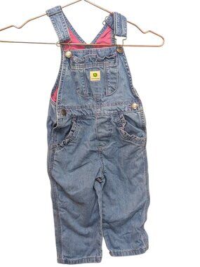 John Deere Kids Toddler Overalls Size 2T Blue and Pink Girls Denim Coveralls